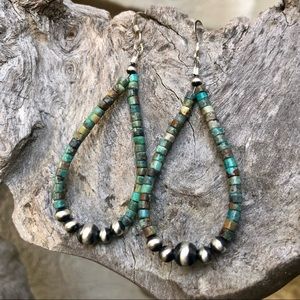 Kingman Heishi Turquoise Loop Earrings